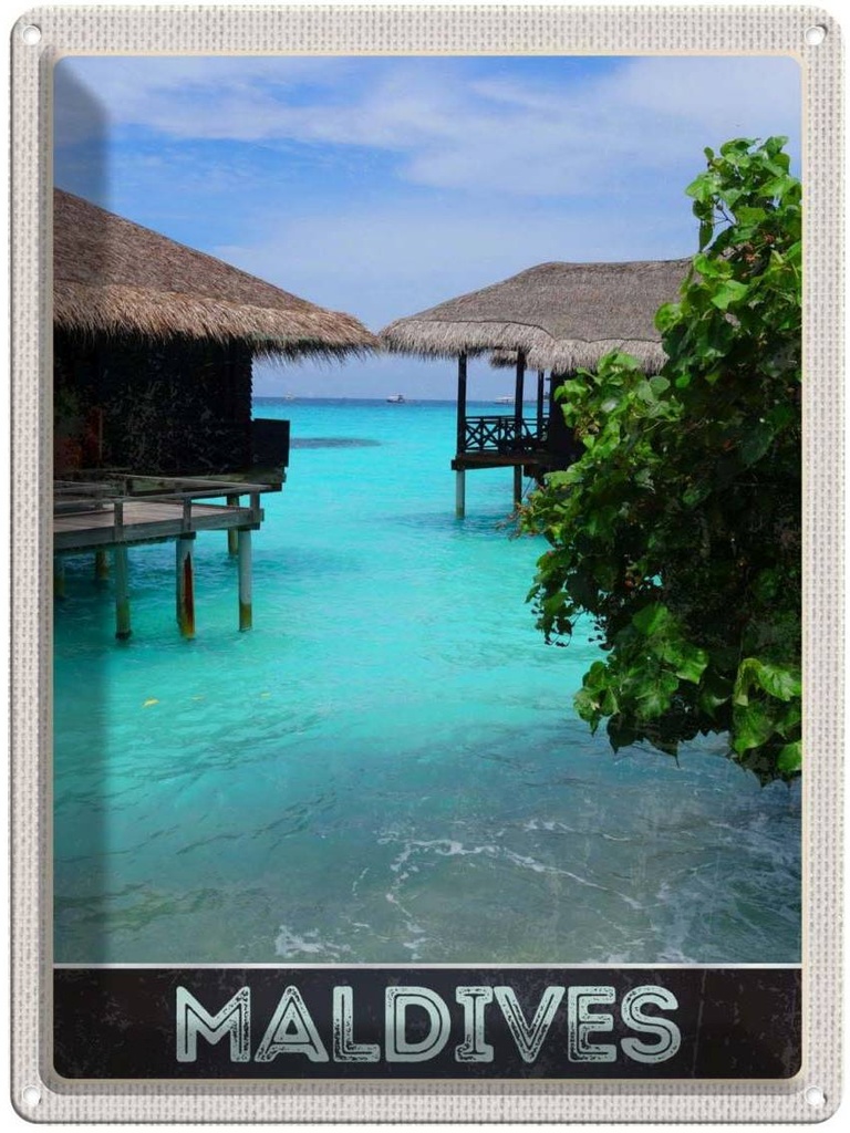 [LA-137421] Blechschild 40x30 cm Malediven Amerika USA Urlaub Insel Meer Sonne Bildmotiv Reisemotiv Abenteuer Reisen