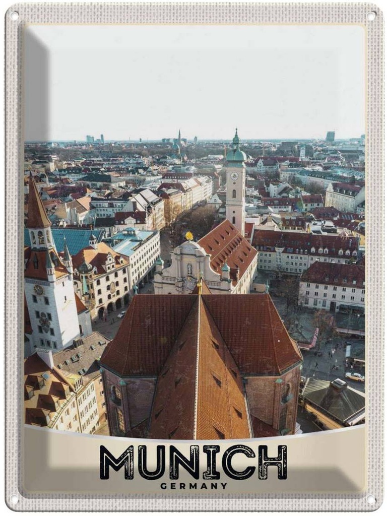 [LA-137446] Blechschild 40x30 cm München Altstadt Deutschland Kirche Bildmotiv Reisemotiv Abenteuer Reisen Urlaub
