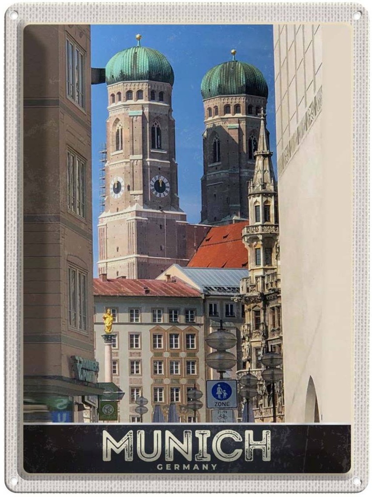 [LA-137447] Blechschild 40x30 cm München Stadt Mittelalter Architektur Bildmotiv Reisemotiv Abenteuer Reisen Deutschland Urlaub