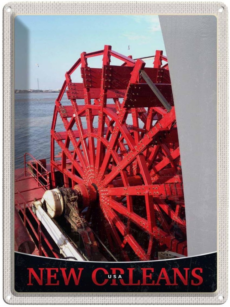 [LA-137451] Blechschild 40x30 cm New Orleans USA Urlaub Amerika Steambot Bildmotiv Reisemotiv Abenteuer Reisen