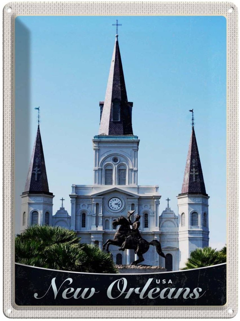 [LA-137452] Blechschild 40x30 cm New Orleans USA Urlaub Amerika Kirche Bildmotiv Reisemotiv Abenteuer Reisen