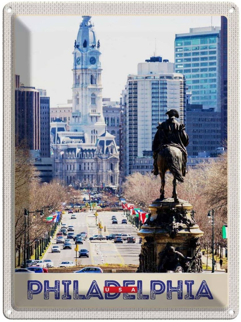 [LA-137456] Blechschild 40x30 cm Philadelphia USA Urlaub Amerika Stadt Kirche Bildmotiv Reisemotiv Abenteuer Reisen