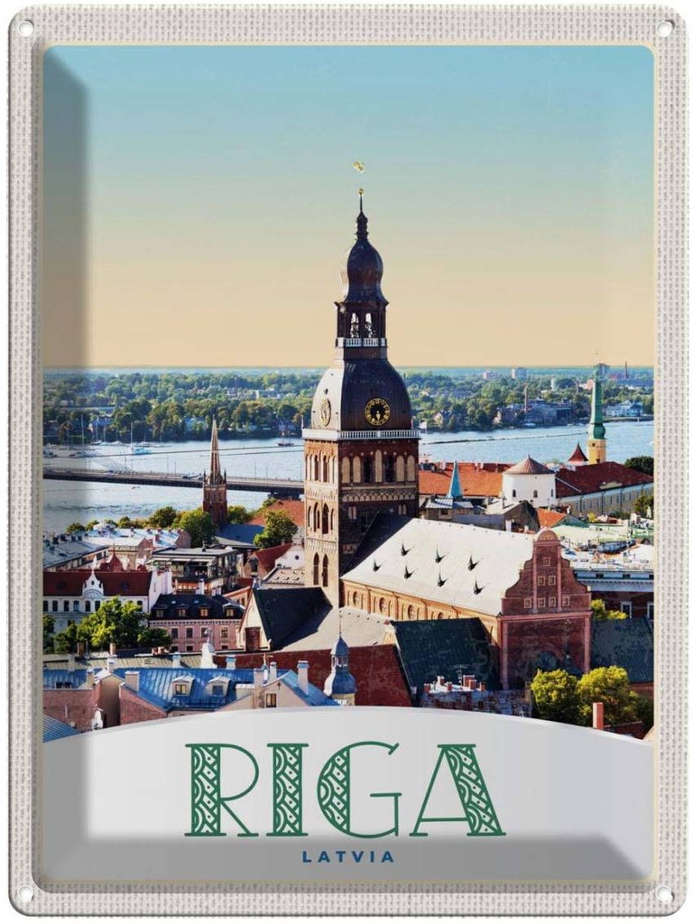 [LA-137463] Blechschild 40x30 cm Riga Lettland Häuser Architektur Kirche Bildmotiv Reisemotiv Abenteuer Reisen Europa Urlaub