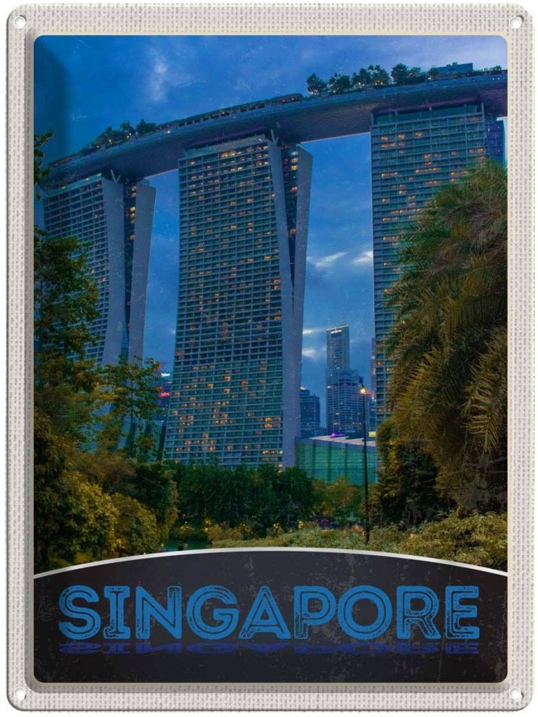 [LA-137497] Blechschild 40x30 cm Singapur Asien Architektur Hochhaus Bildmotiv Reisemotiv Abenteuer Reisen Urlaub Häuser