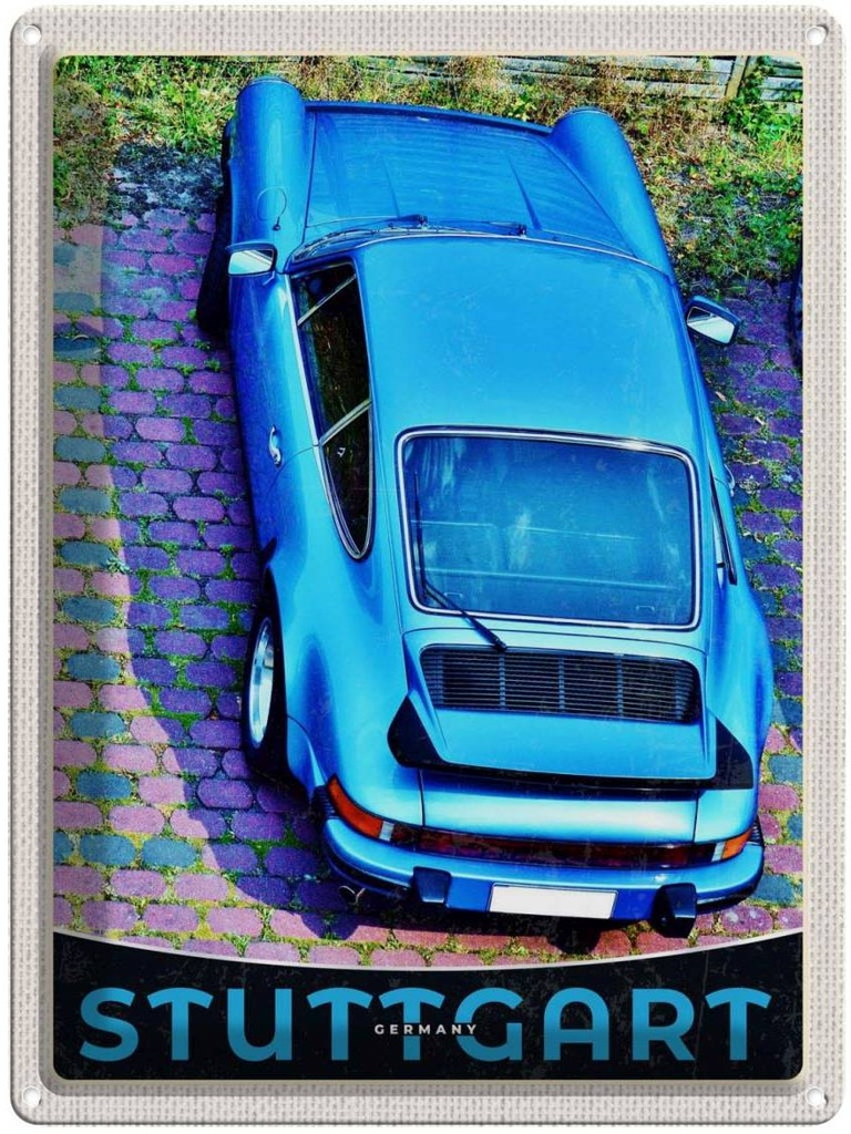 [LA-137501] Blechschild 40x30 cm Stuttgart Deutschland Fahrzeug blau Bildmotiv Reisemotiv Abenteuer Reisen Urlaub