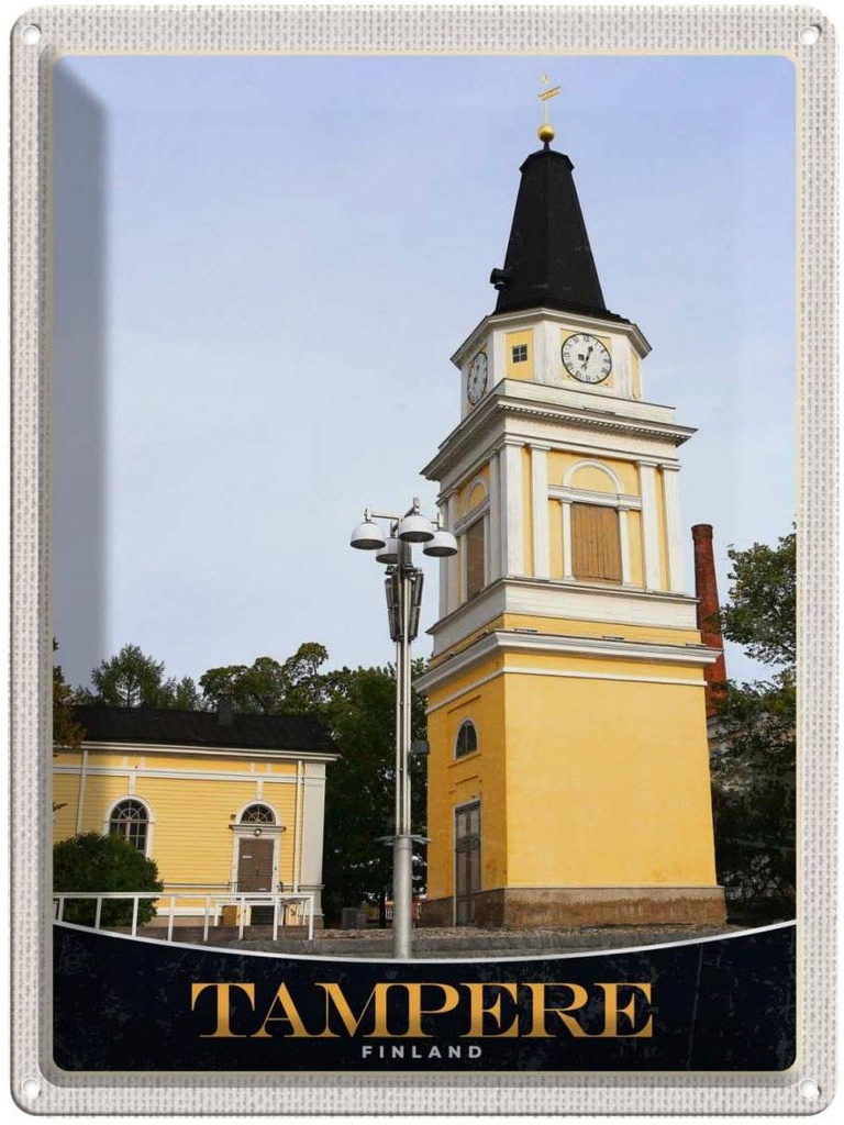 [LA-137502] Blechschild 40x30 cm Tampere Finnland Häuser Architektur Kirche Bildmotiv Reisemotiv Abenteuer Reisen Europa Urlaub