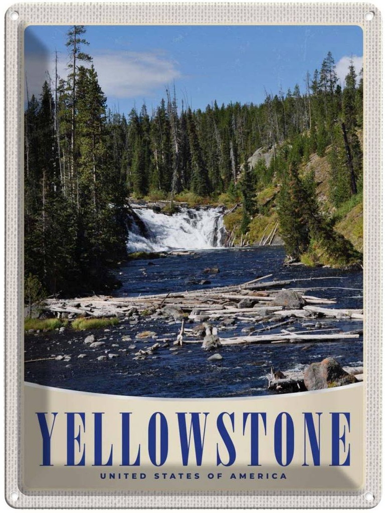 [LA-137515] Blechschild 40x30 cm Yellowstone Wasserfall Urlaub Gebirge Natur Bildmotiv Reisemotiv Abenteuer Reisen Amerika USA
