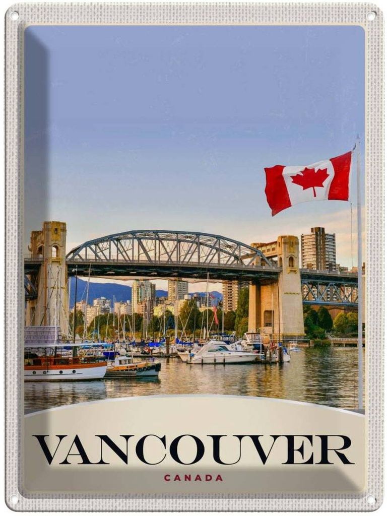 [LA-137532] Blechschild 40x30 cm Vancower Kanada Urlaub Meer Brücke Bildmotiv Reisemotiv Abenteuer Reisen Amerika USA