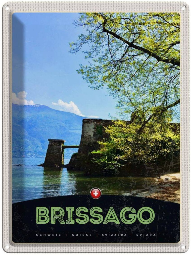 [LA-137549] Blechschild 40x30 cm Brissago Schweiz Architektur Bildmotiv Reisemotiv Abenteuer Reisen Europa Urlaub Häuser