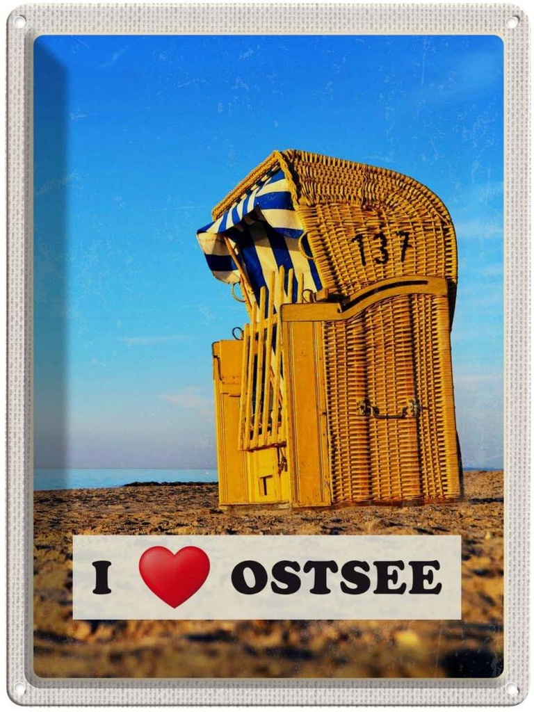 [LA-137611] Blechschild 40x30 cm Ostsee Deutschland Strandkorb Bildmotiv Reisemotiv Abenteuer Reisen Urlaub