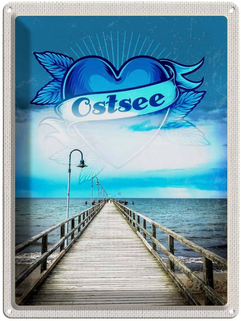 [LA-137613] Blechschild 40x30 cm Ostsee Herz DeutschlandGehweg Bildmotiv Reisemotiv Abenteuer Reisen Deutschland Urlaub