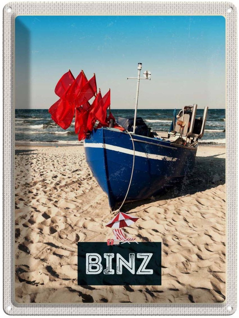 [LA-137635] Blechschild 40x30 cm Binz Strand Deutschland Meer Bildmotiv Reisemotiv Abenteuer Reisen Urlaub