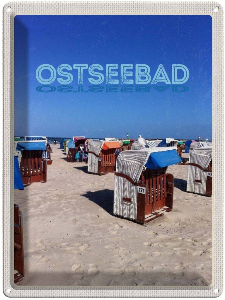 [LA-137671] Blechschild 40x30 cm Ostseebad Deutschland Strandkorb Meer Bildmotiv Reisemotiv Abenteuer Reisen Urlaub