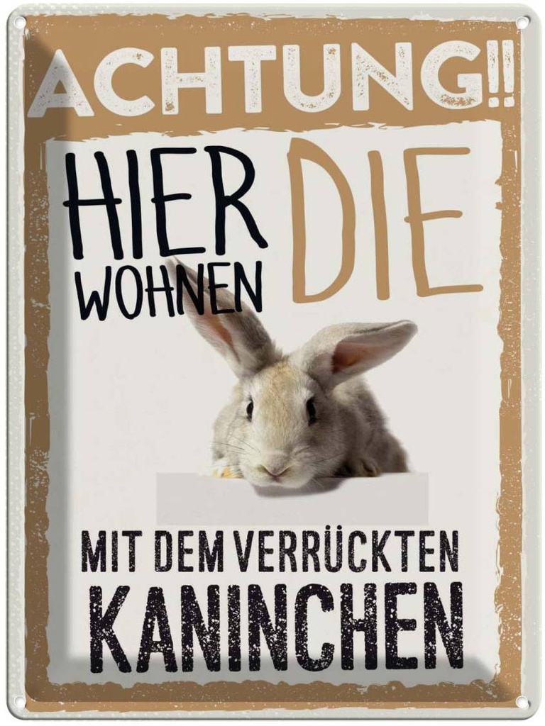 [LA-137885] Blechschild 40x30 cm Tiere Achtung hier Kaninchen Tier Haustier