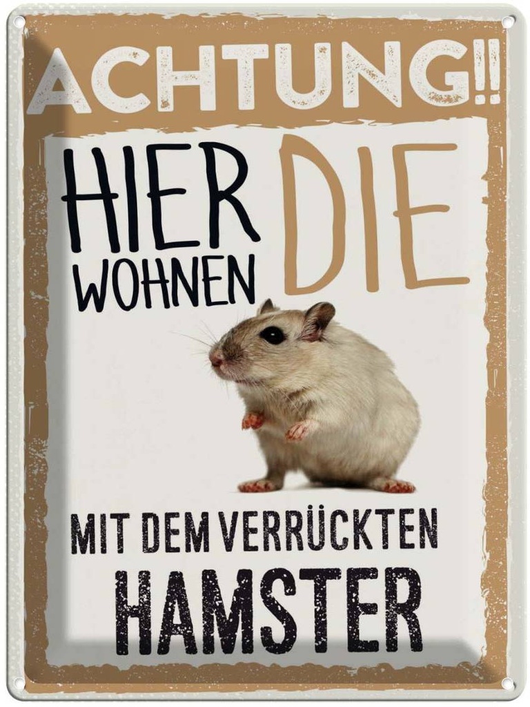 [LA-137886] Blechschild 40x30 cm Tiere Achtung hier Hamster Tier Haustier