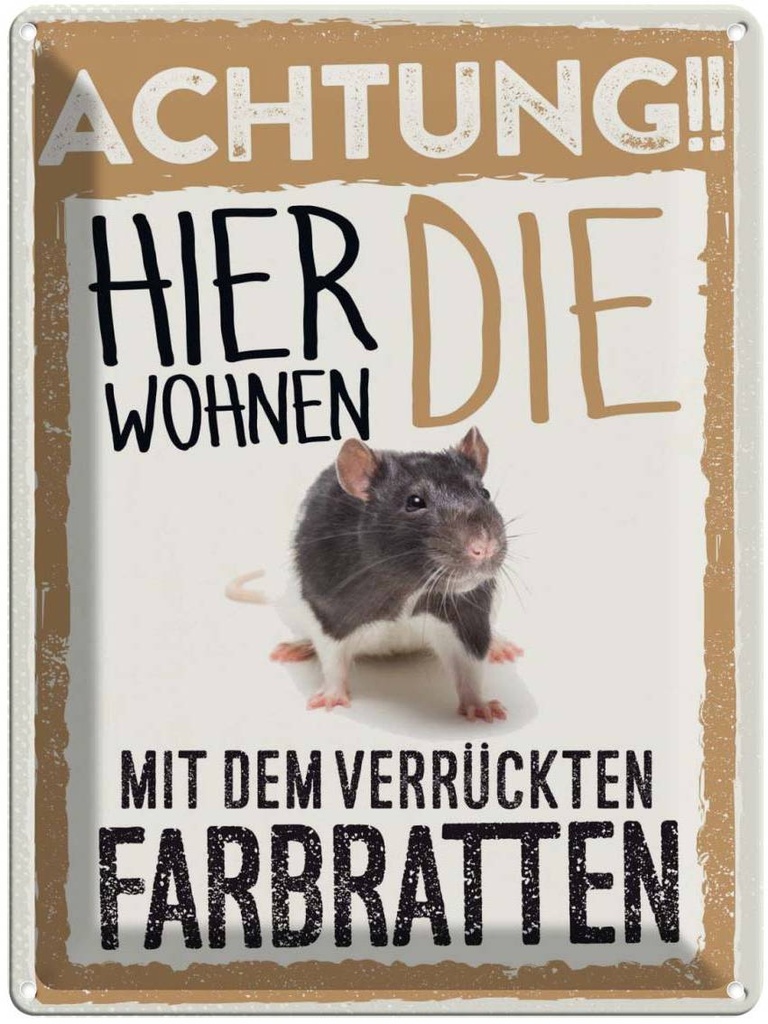 [LA-137888] Blechschild 40x30 cm Tiere Achtung hier Farbratten Tier Haustier