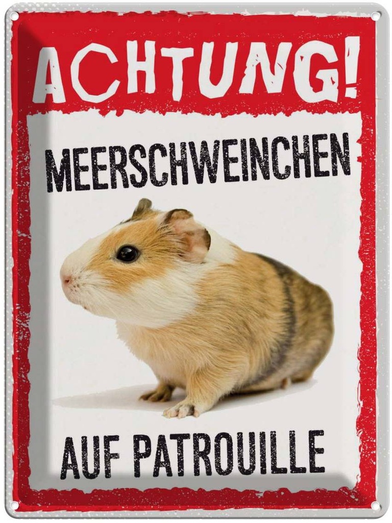 [LA-137895] Blechschild 40x30 cm Achtung Meerschweinchen Patrouille Warnschild Hinweisschild Tier Haustier Sicherheit Vorsicht