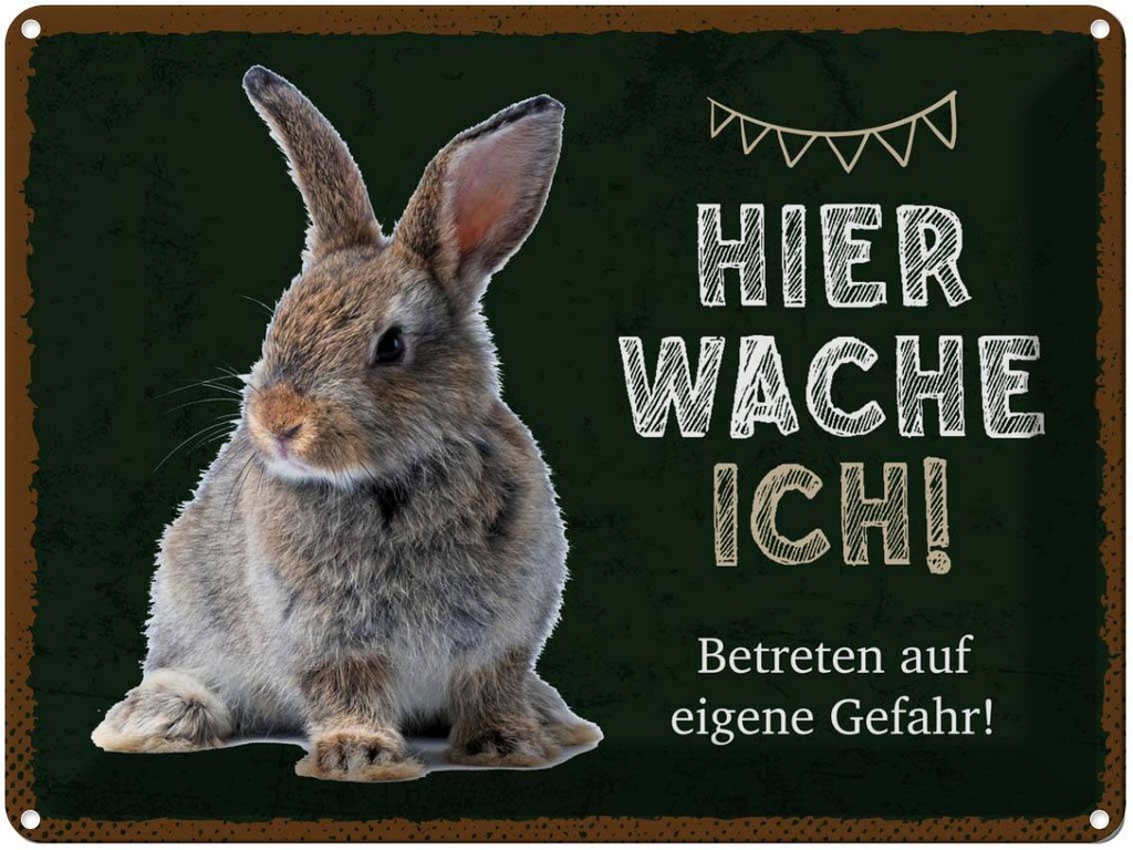 [LA-137906] Blechschild 30x40 cm Kaninchen hier wache eigene Gefahr Tier Haustier
