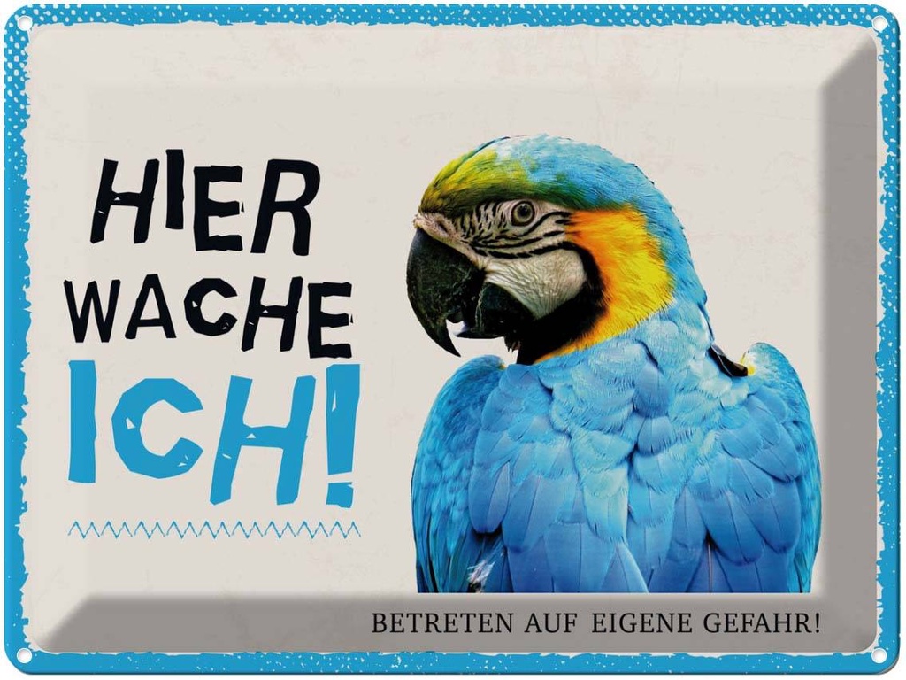 [LA-137911] Blechschild 30x40 cm Papagei hier wache ich eigene Gefahr Tier Haustier