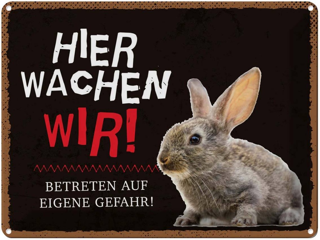[LA-137929] Blechschild 30x40 cm Tiere Hase hier wachen wir Tier Haustier
