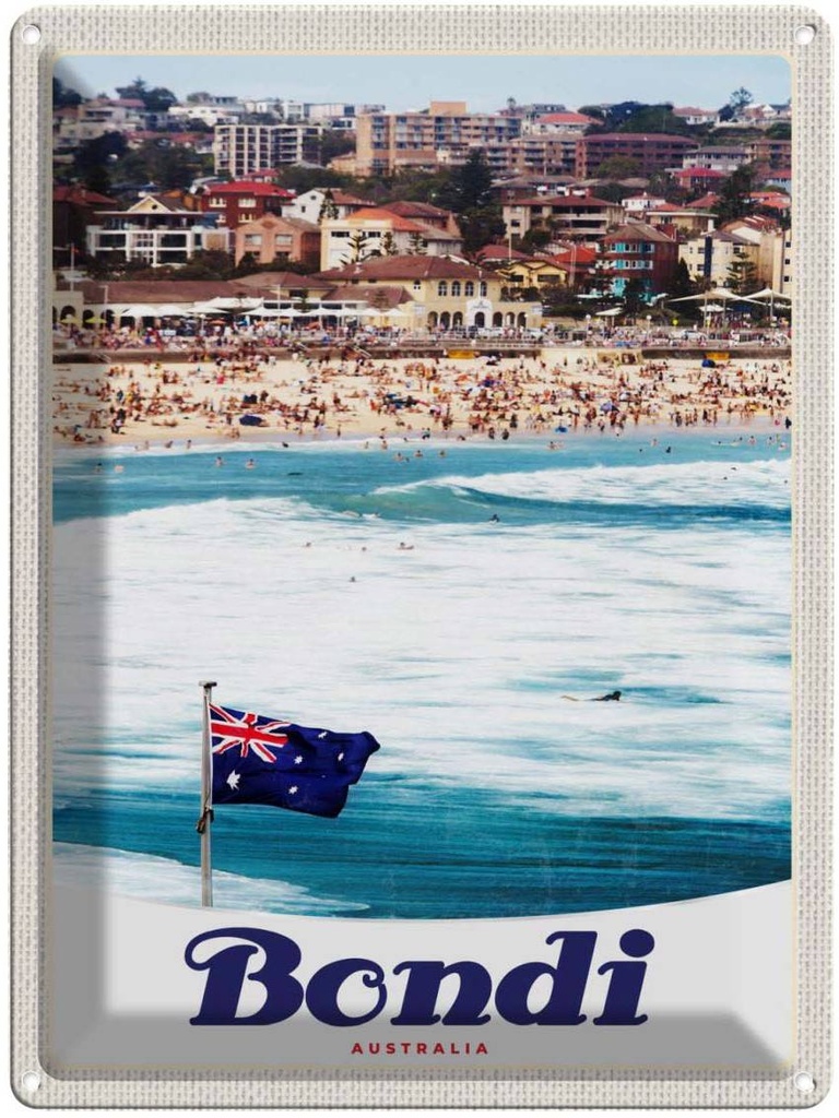 [LA-137948] Blechschild 40x30 cm Bondi AutralienStrand Bildmotiv Reisemotiv Abenteuer Reisen Urlaub