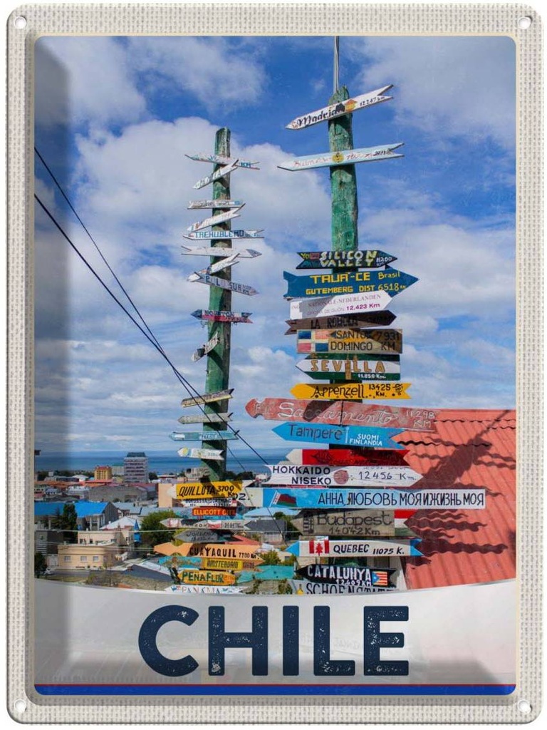 [LA-137993] Blechschild 40x30 cm Chile Meer Urlaub Strand Weg Bildmotiv Reisemotiv Abenteuer Reisen Amerika USA
