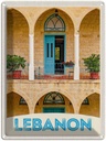 Blechschild 40x30 cm Libanon Gebäude blaue Tür Bildmotiv Reisemotiv Abenteuer Reisen Urlaub