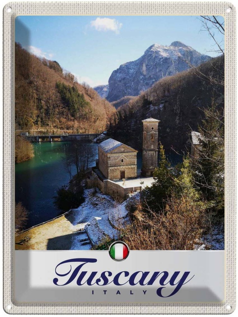 [LA-138057] Blechschild 40x30 cm Toskana Italien Häuser Architektur Gebirge Bildmotiv Reisemotiv Abenteuer Reisen Europa Urlaub
