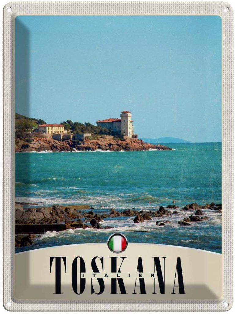 [LA-138072] Blechschild 40x30 cm Toskana Italien Urlaub Häuser Meer Bildmotiv Reisemotiv Abenteuer Reisen Straße Stadt
