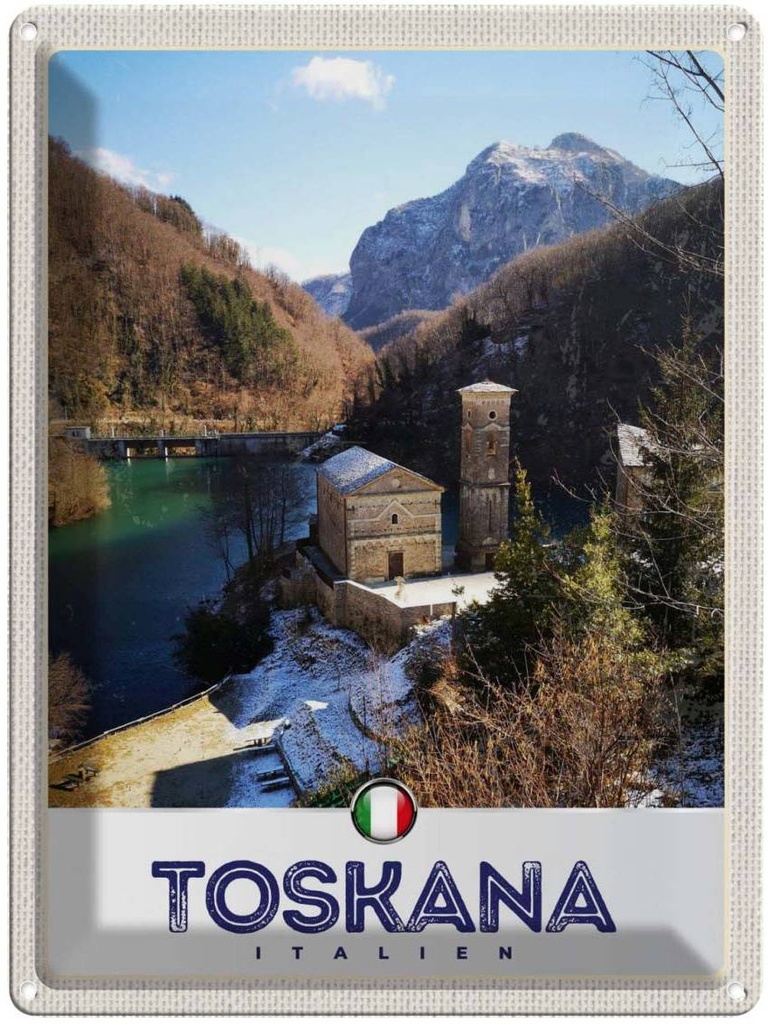 [LA-138077] Blechschild 40x30 cm Toskana Italien Häuser Architektur Berge Bildmotiv Reisemotiv Abenteuer Reisen Europa Urlaub