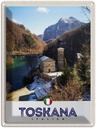 Blechschild 40x30 cm Toskana Italien Häuser Architektur Berge Bildmotiv Reisemotiv Abenteuer Reisen Europa Urlaub