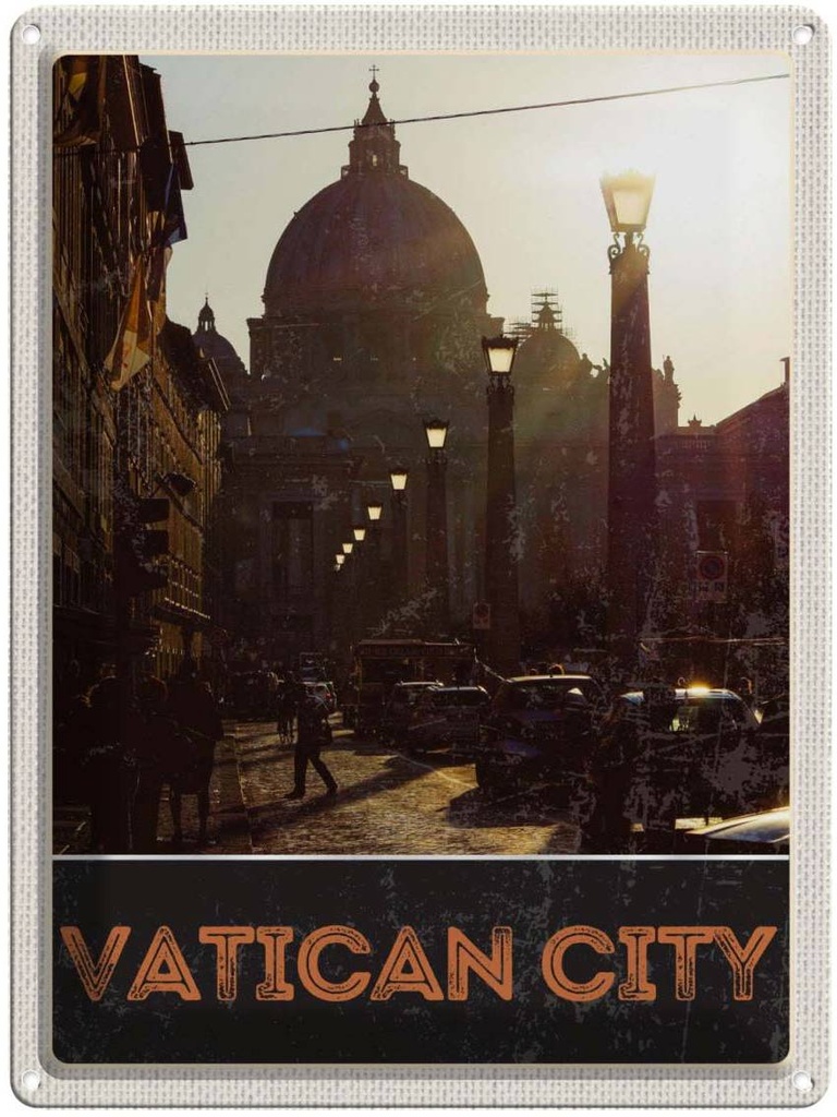 [LA-138083] Blechschild 40x30 cm Vatikan City Häuser Architektur Kirche Bildmotiv Reisemotiv Abenteuer Reisen Europa Urlaub