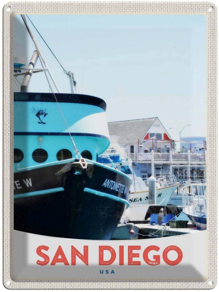 [LA-138085] Blechschild 40x30 cm San Diego Amerika USA Urlaub Yacht Meer Bildmotiv Reisemotiv Abenteuer Reisen