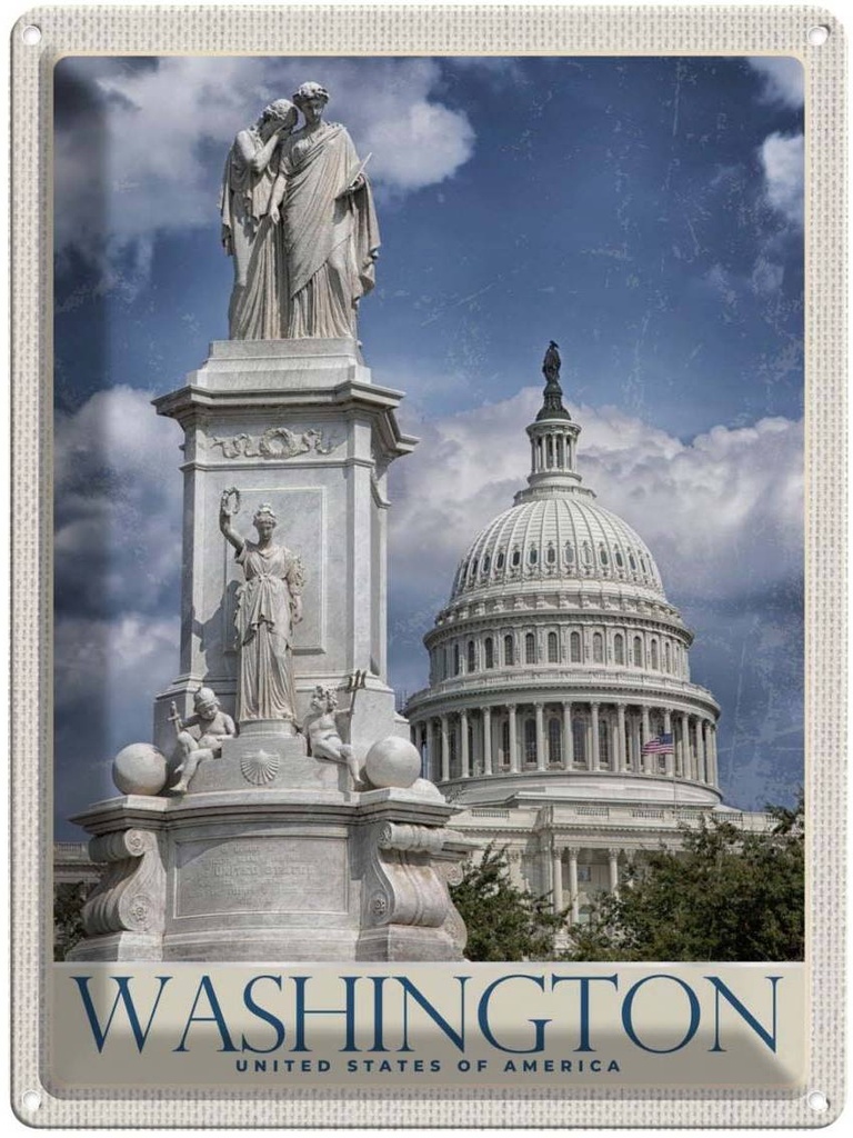 [LA-138089] Blechschild 40x30 cm Washingon Amerika USA Urlaub weißes Haus Bildmotiv Reisemotiv Abenteuer Reisen