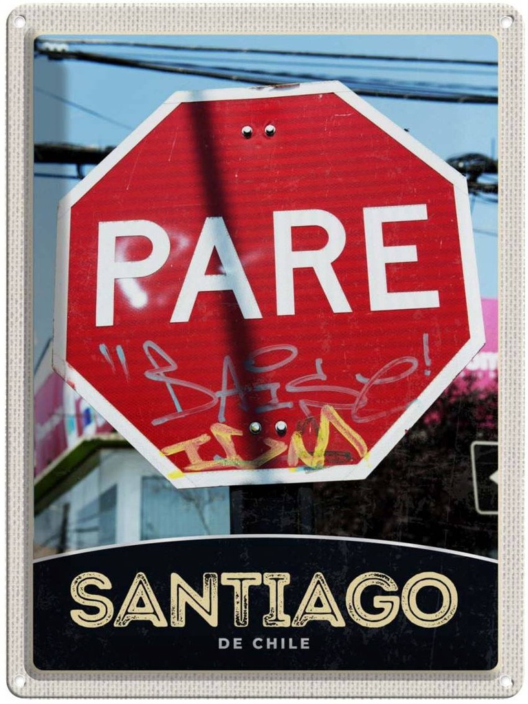[LA-138122] Blechschild 40x30 cm Santiago De USA Urlaub Chile Amerika rotes Bildmotiv Reisemotiv Abenteuer Reisen