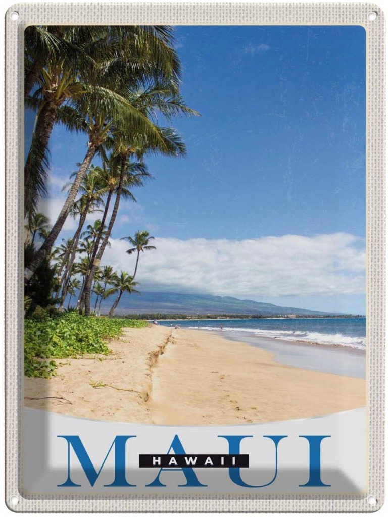 [LA-138132] Blechschild 40x30 cm Maui Hawaii USA Urlaub Insel Strand Wellen Bildmotiv Reisemotiv Abenteuer Reisen Amerika