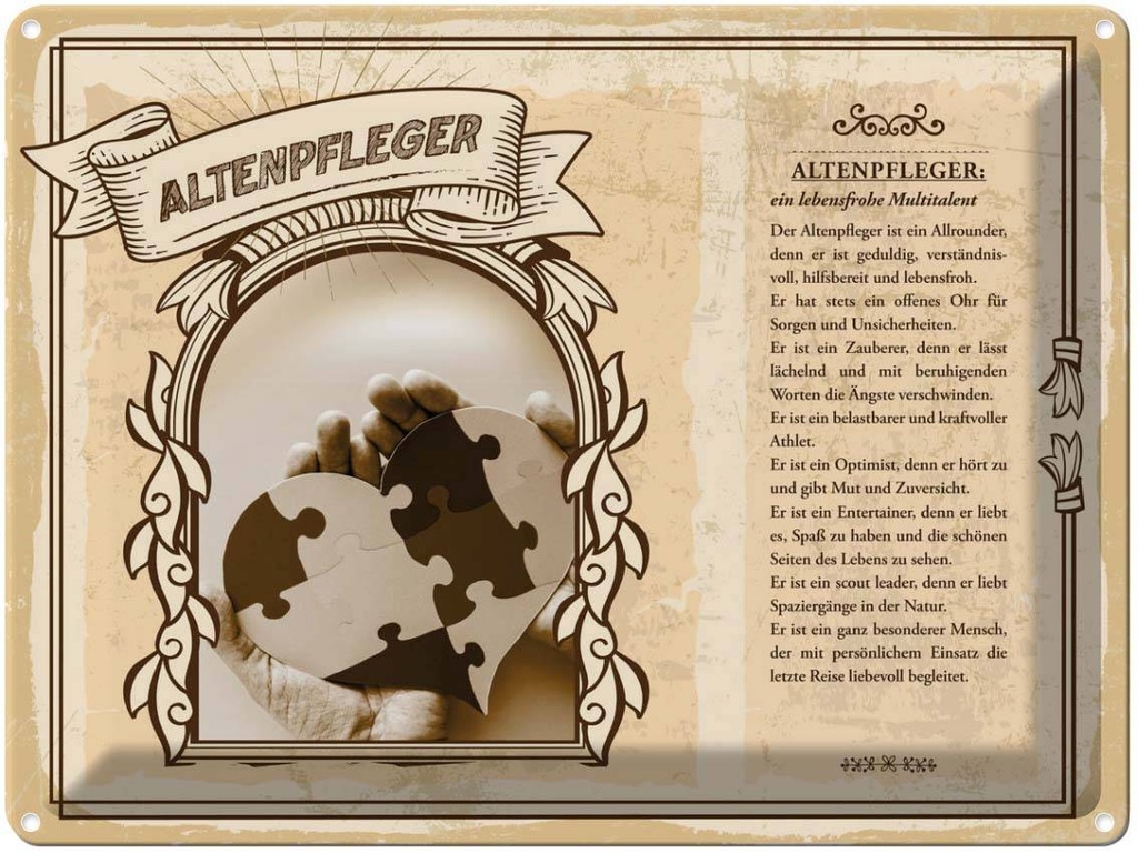 [LA-138156] Blechschild 30x40 cm Altenpfleger geduldig hilfsbereit Beruf Arbeit