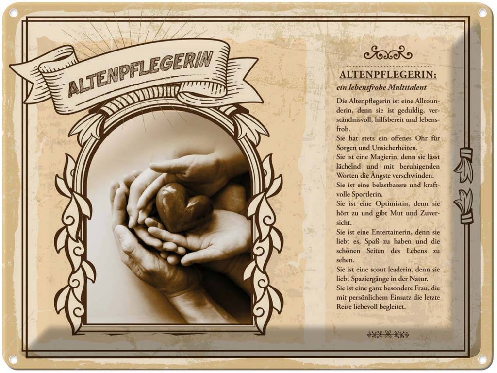 [LA-138157] Blechschild 30x40 cm Altenpflegerin lebensfrohe Talent Beruf Arbeit