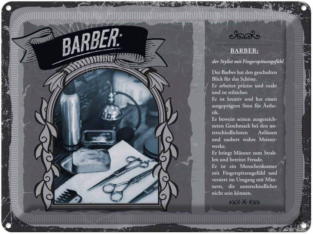 [LA-138170] Blechschild 30x40 cm Barber Stylist kreativ Geschmack Beruf Arbeit
