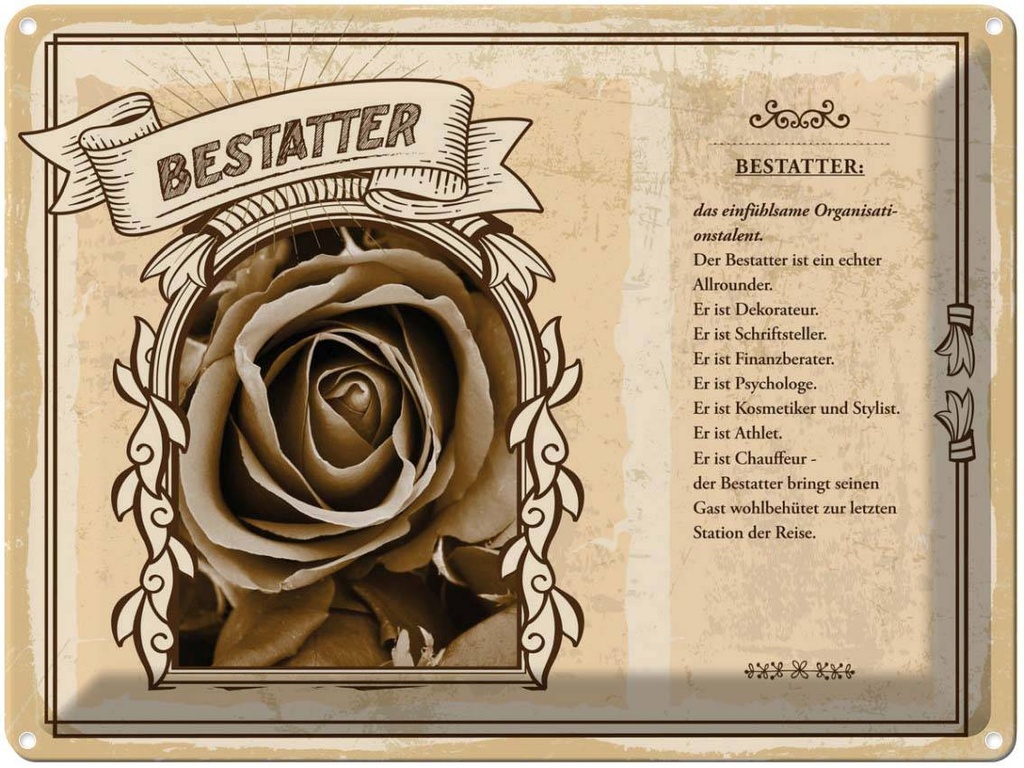[LA-138174] Blechschild 30x40 cm Bestatterrateur Kosmetiker Beruf Arbeit
