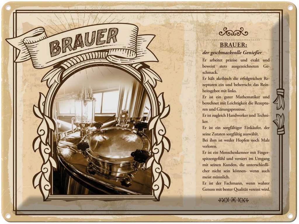 [LA-138178] Blechschild 30x40 cm Brauer geschmackvoller Genießer Beruf Arbeit