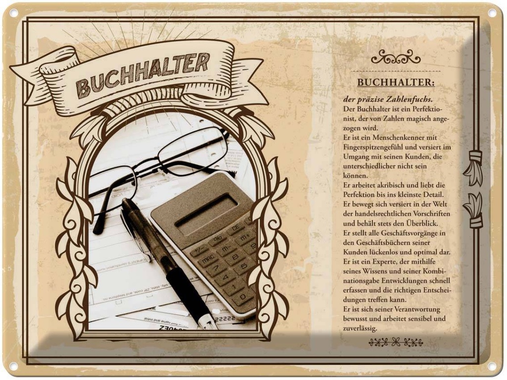 [LA-138182] Blechschild 30x40 cm Buchhalter Zahlenfuchs Kunden Beruf Arbeit