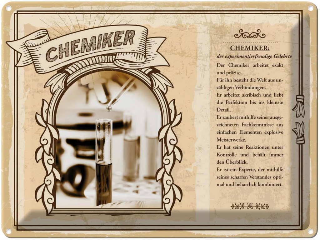 [LA-138185] Blechschild 30x40 cm Chemiker experimentiert Gelehrter Beruf Arbeit