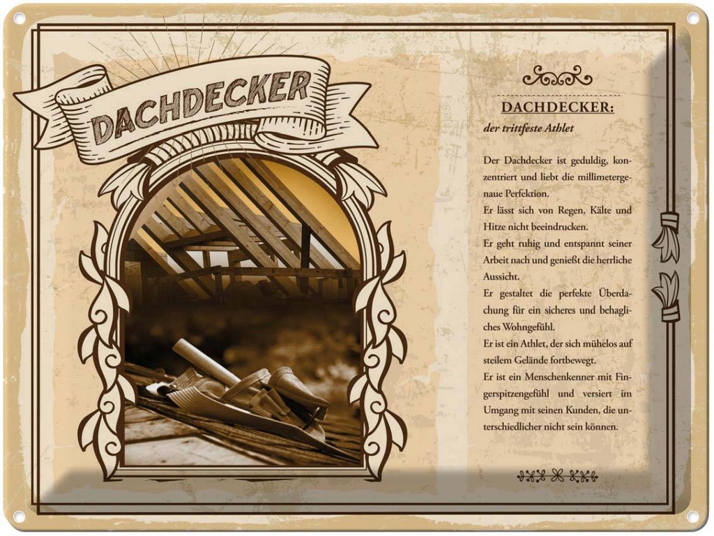 [LA-138187] Blechschild 30x40 cm Dachdecker trittfeste Athlet Beruf Arbeit