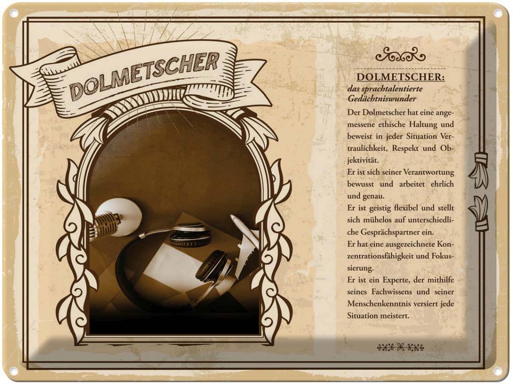 [LA-138189] Blechschild 30x40 cm Dolmetscher Gedächniswunder Beruf Arbeit