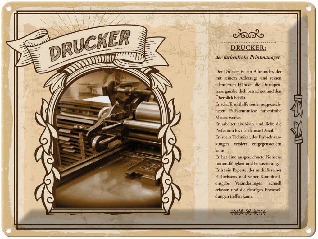 [LA-138191] Blechschild 30x40 cm Drucker Printmanager Adlerauge Beruf Arbeit