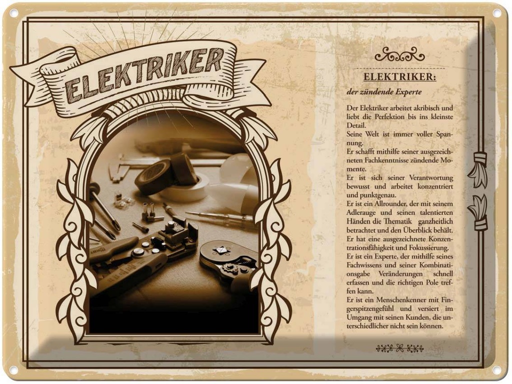 [LA-138192] Blechschild 30x40 cm Elektriker zündende Experte Detail Beruf Arbeit