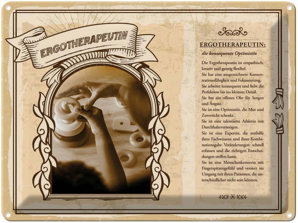 [LA-138194] Blechschild 30x40 cm Ergotherapeutin emphathisch Beruf Arbeit