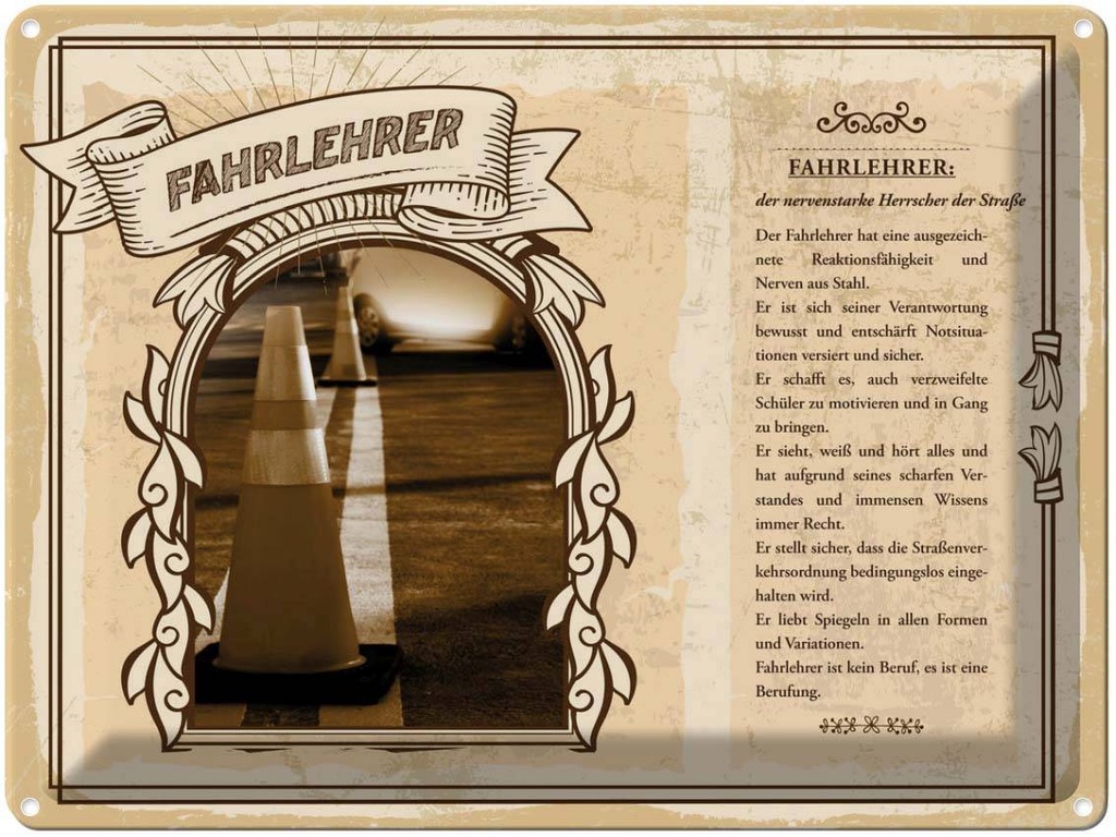 [LA-138197] Blechschild 30x40 cm Fahrlehrer Nerven aus Stahl Beruf Arbeit Dekoration
