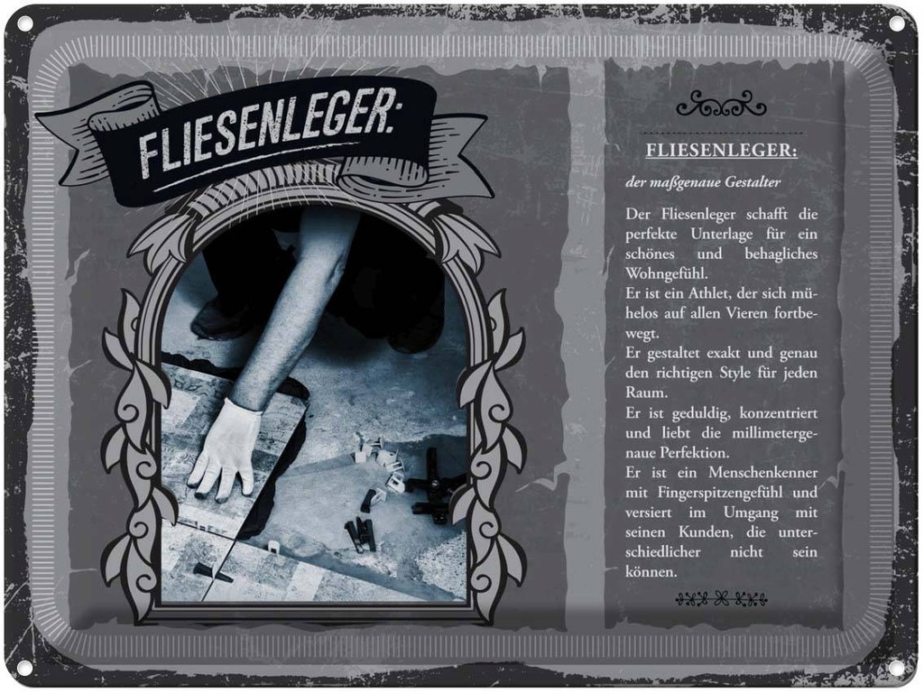 [LA-138203] Blechschild 30x40 cm Fliesenleger maßgenauer Gestalter Beruf Arbeit